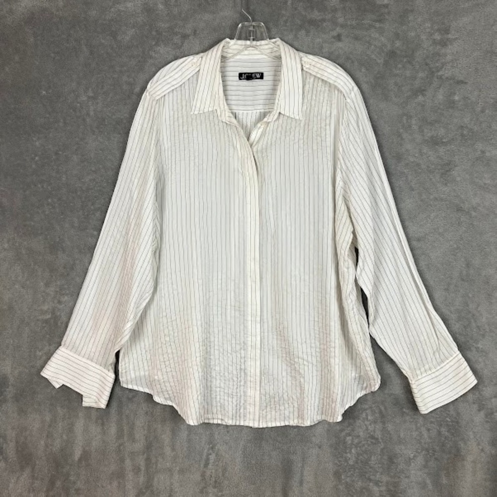 J Crew White Pinstripe Button Down Shirt Womens 2X Classic Career Lightweight